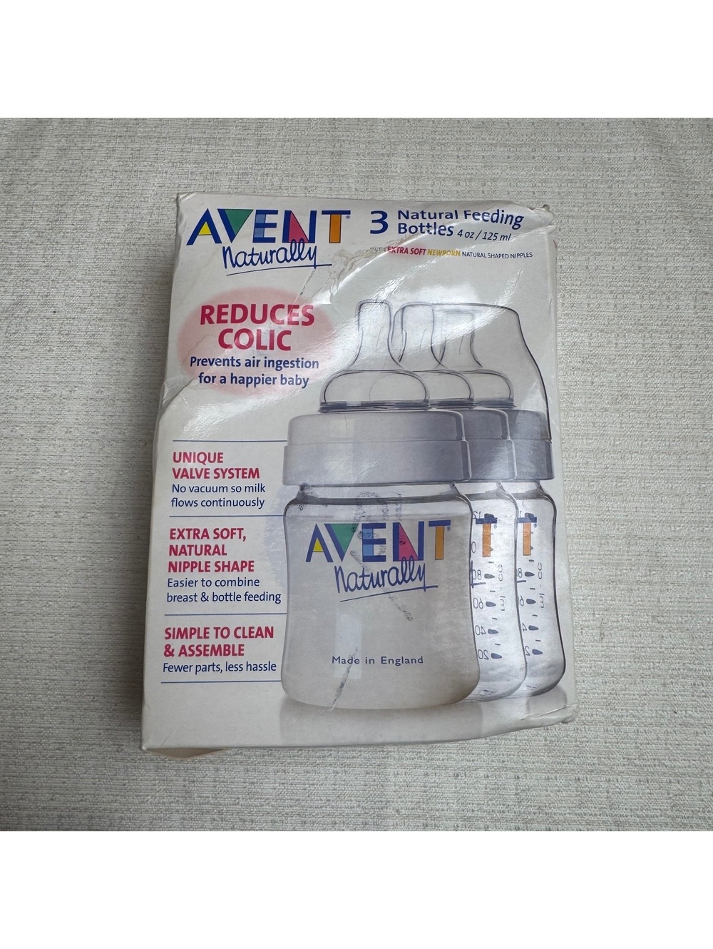 Vintage Avent Naturally Baby Bottles Set of 3 4 oz Made in England Original Box